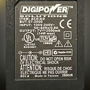 Digipower AC Adaptor (Model: ACD-KD BUT-07-2000)